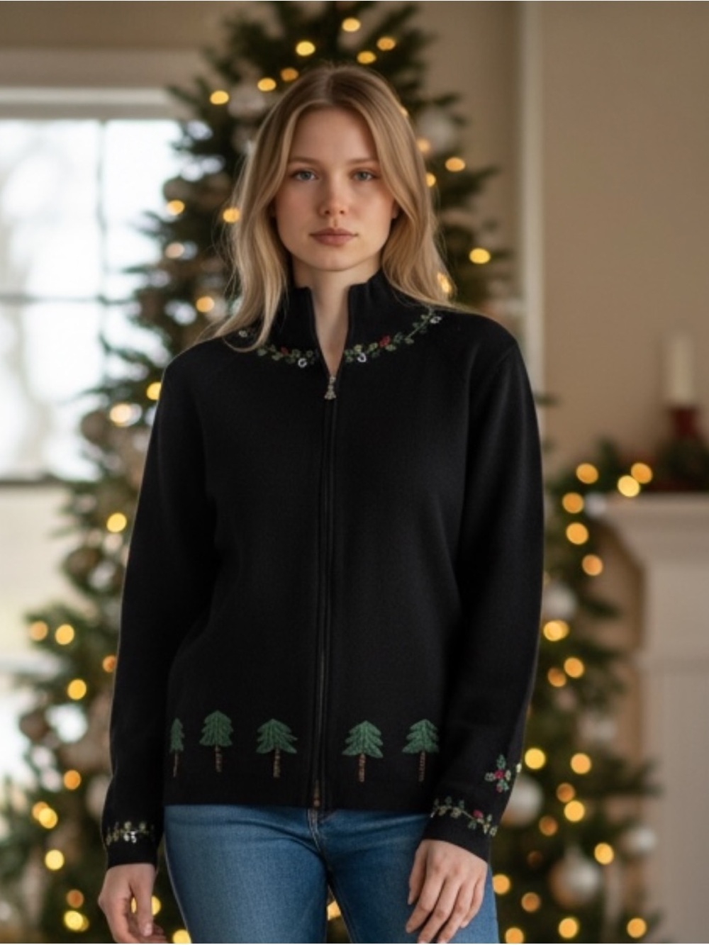 vintage Woolrich Christmas Tree Cardigan Sweater S